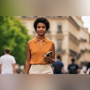 VTG 70s New York & Company Orange Knit Vest Top Polo Academia Retro Boho L